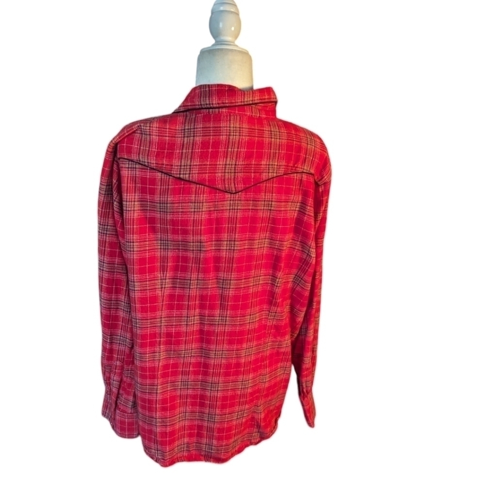 Back in The Saddle Western Pearl Snap cowgirl red Plaid Shirt Embroidery sz XL - Picture 4 of 11
